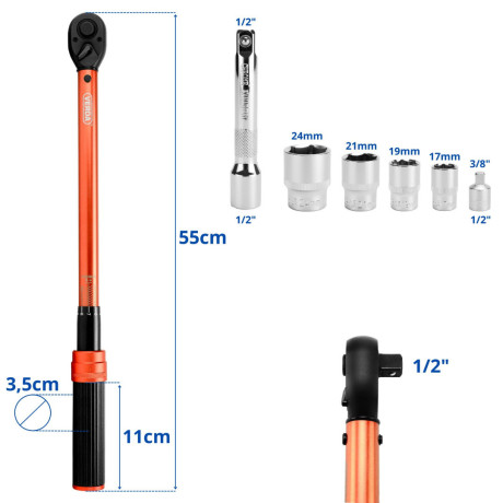 D1738 moment ključ za kotače 1/2" 40-220 Nm