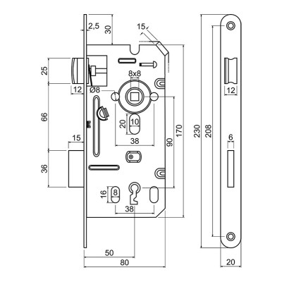 Z.301-BB.90/50/20.PL.CE ugradbeni brava s ključem