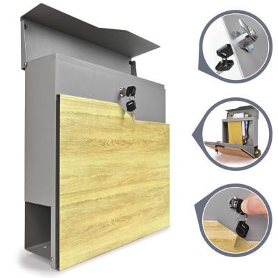 S3637 poštanski sandučić srebrna boja + imitacija drva