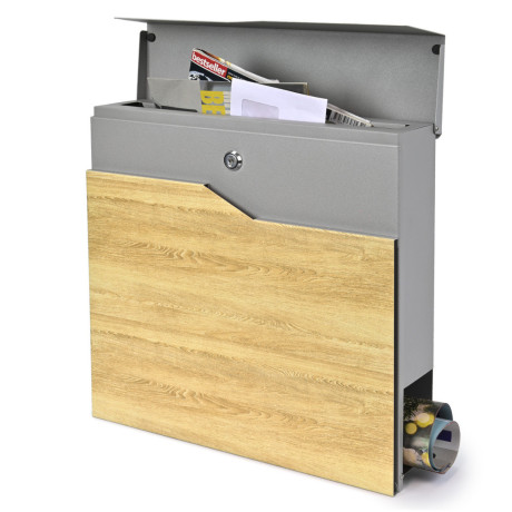 S3637 poštanski sandučić srebrna boja + imitacija drva