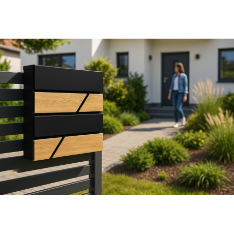D3638 poštanski sandučić crni + imitacija drva