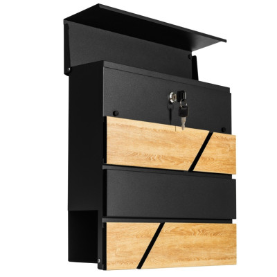 D3638 poštanski sandučić crni + imitacija drva