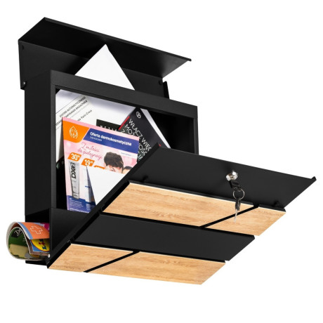 D3638 poštanski sandučić crni + imitacija drva