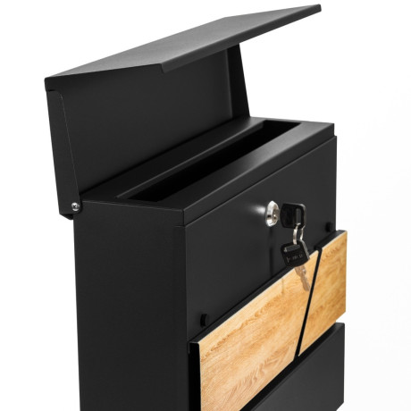 D3638 poštanski sandučić crni + imitacija drva