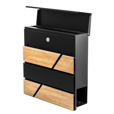 D3638 poštanski sandučić crni + imitacija drva