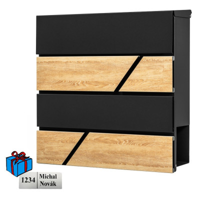 D3638 poštanski sandučić crni + imitacija drva