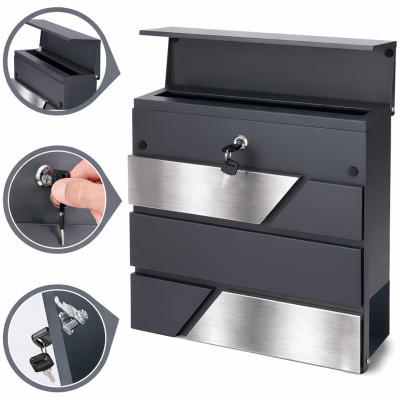 D3711 poštanski sandučić antracit + nehrđajući čelik