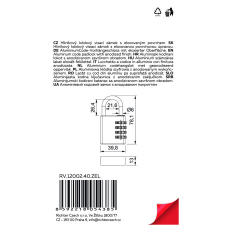 RV.12002.40.ZEL - kodirana viseća brava